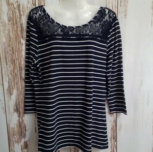 Metaphor blouse Navy White stripes with lace XL